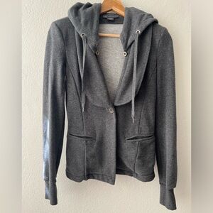 Armani Exchange Women's Elegant Jacket Sweater, XS/TP, Gray, Removable Hoodie
